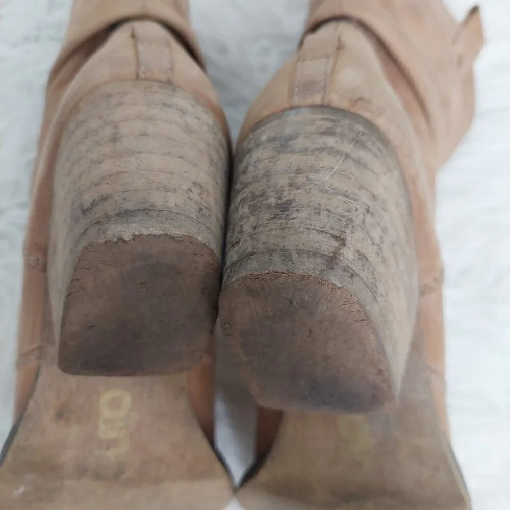 Dingo Women's Size 8.5 M Tan Leather Cowboy Western Ankle Boots‎ Distressed